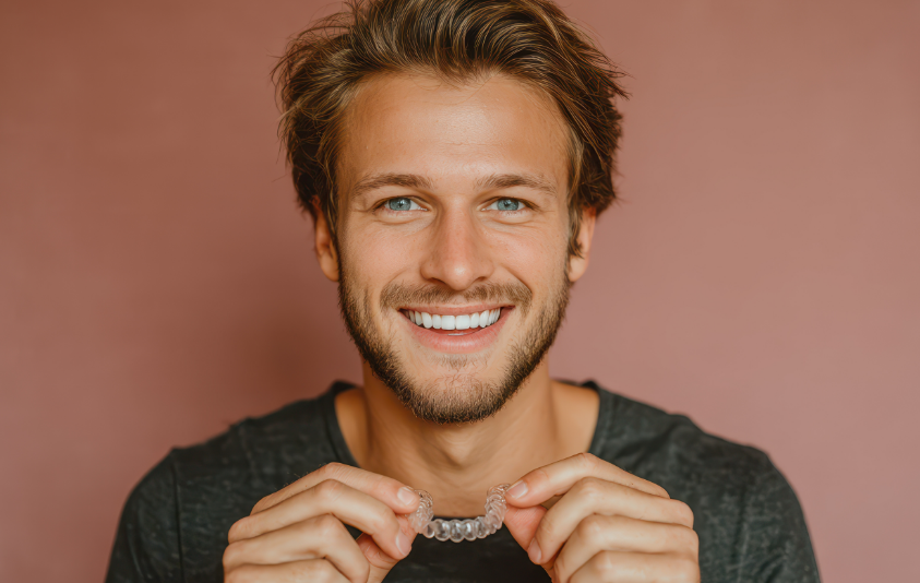 Man holding clear aligner